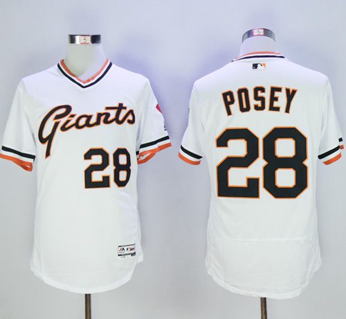 Giants #28 Buster Posey White Flexbase Authentic Collection Cooperstown Stitched MLB Jersey - Click Image to Close